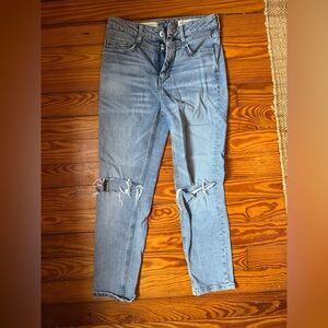 Pilcro and the Letterpress Blue Skinny Jeans with Distressed Knees